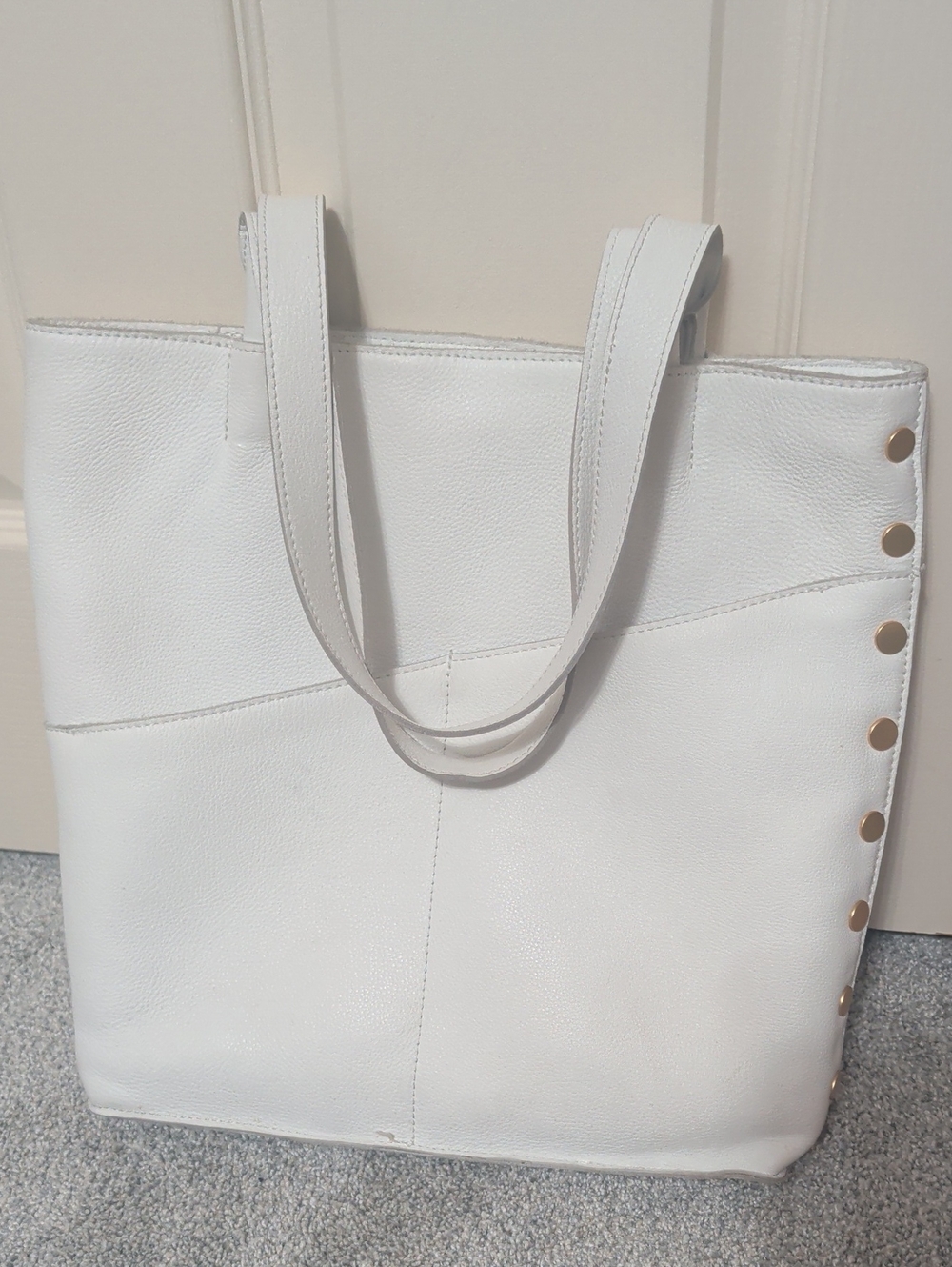 Hammitt Oliver White Leather Tote Bag with Gold Stud Accents
